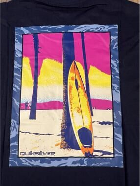 NWT Quiksilver Surf Surfboard Beach Double Sided Men's Small Navy Tee Logo Cali